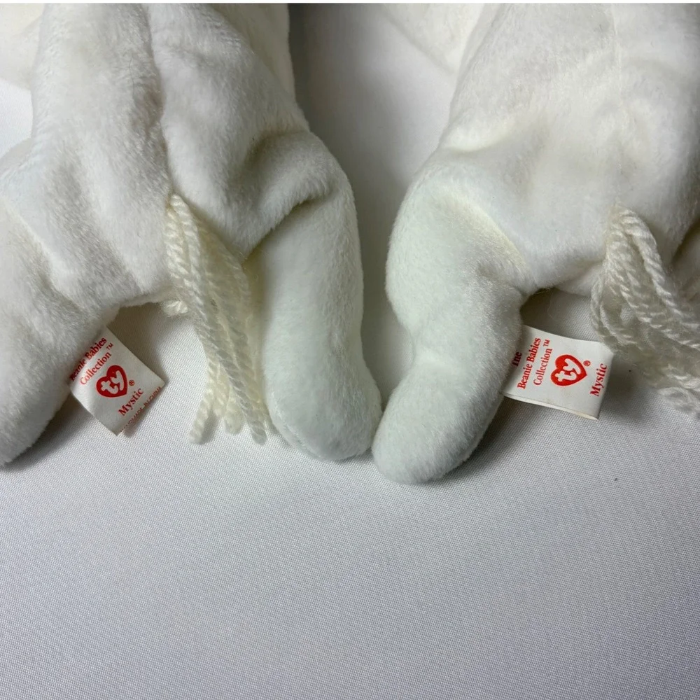 Ty Beanie Babies Mystic the Unicorn Set of 2 Style 4007 White Yarn Mane Vintage